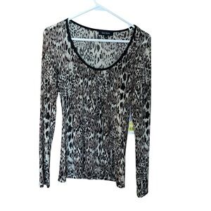 Karen Kane Animal Print Sheer Long Sleeve Top Size M Made in USA